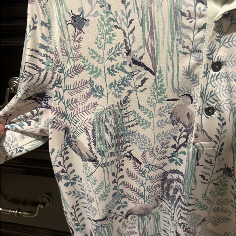 Greyson Cream and Green Botanical Polo Shirt - Picture 3 of 7